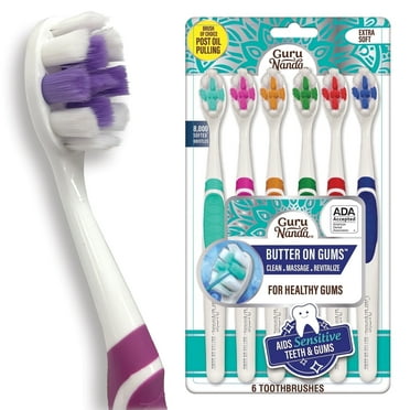 GuruNanda Butter On Gums Toothbrush - Extra Soft Bristles - ADA Accepted - 6 Pack