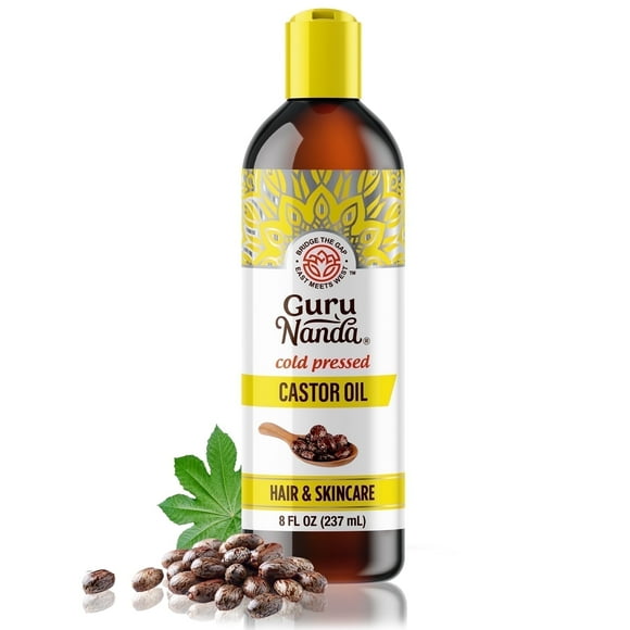 GuruNanda Castor Oil - 100% Pure, Cold Pressed & Hexane Free for Hair, Nails Eyebrows & Eyelashes - Skin Moisturizer - 8 oz