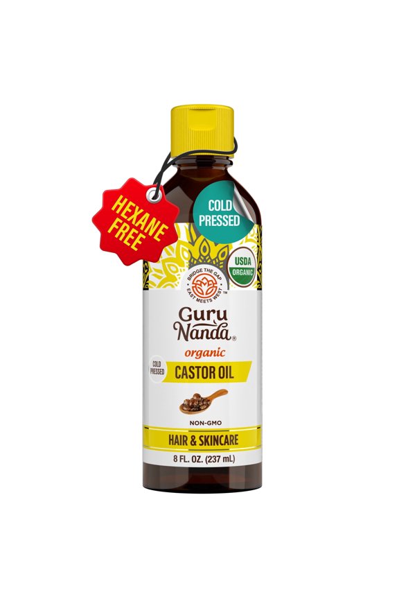 Castor Oil Organic USDA Certified - 100% Pure & Natural, Cold Pressed & Hexane-Free, Hydrating Carrier Oil for Skin, Hair, Eyebrows & Eyelashes - 8 fl oz