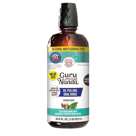 GuruNanda Farmed Mint Oil Pulling Natural Mouthwash with Essential Oils & Vitamins D3,E,K2 - 1L