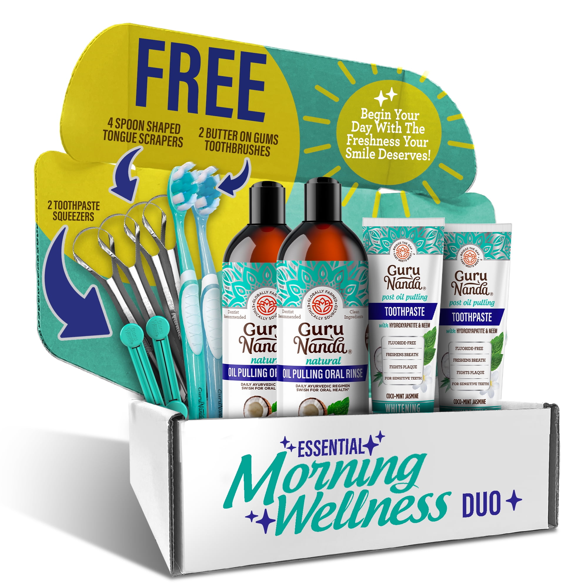 GuruNanda Cocomint Oil Pulling with Vitamins & Essential Oils - Toothpaste with Neem & Hydroxyapatite for Essential Morning Wellness