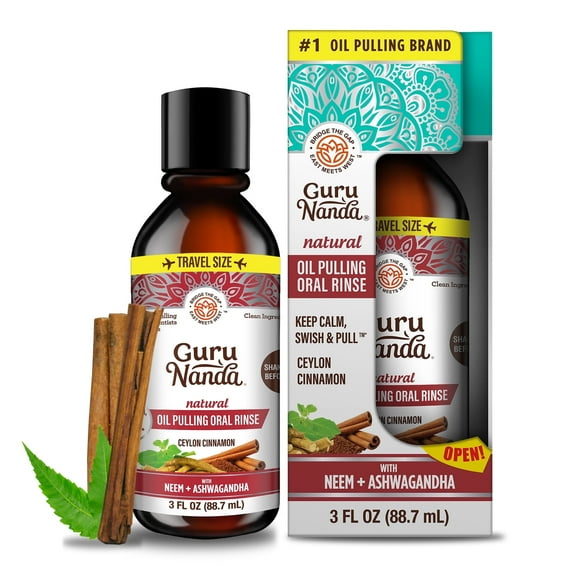 GuruNanda Coconut Cinnamon Oil Pulling with Neem and Ashwagandha, Essential Oils & Vitamins, Travel Size, 3 oz