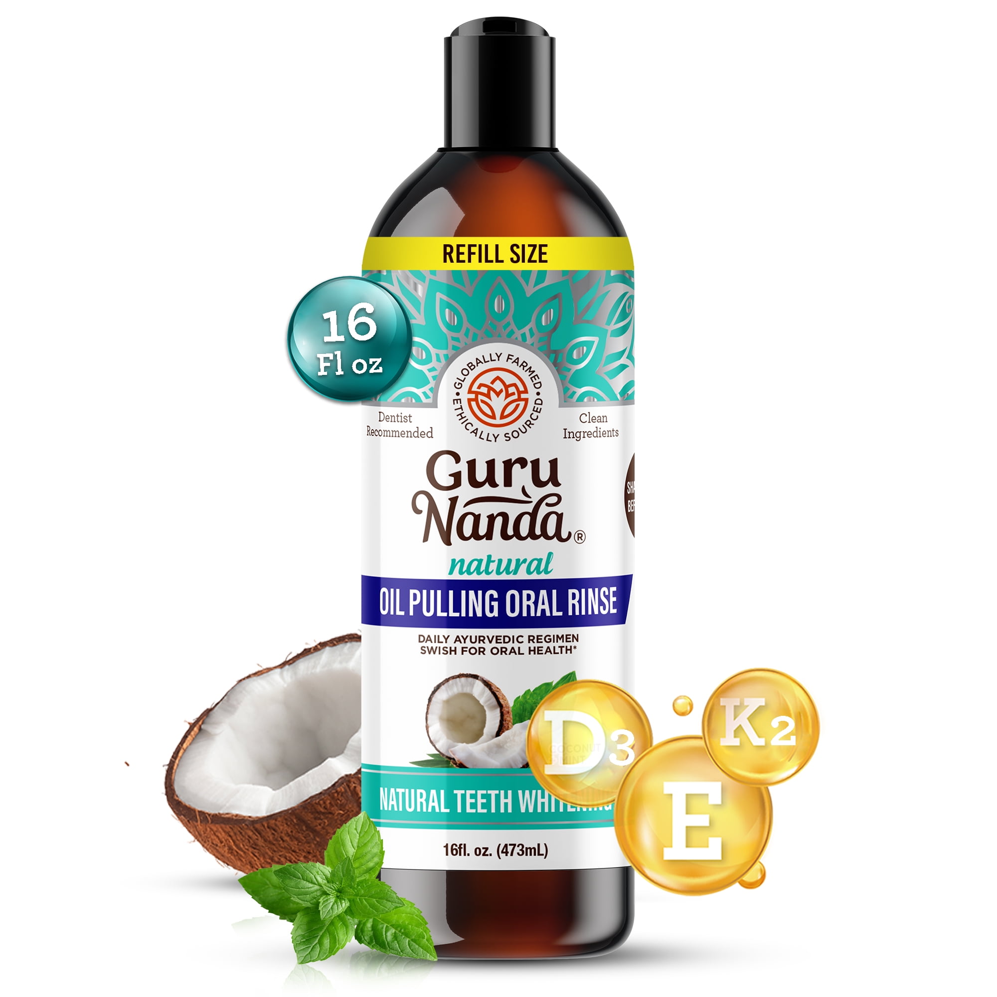GuruNanda Natural Coconut & Peppermint Oil Pulling Mouthwash with