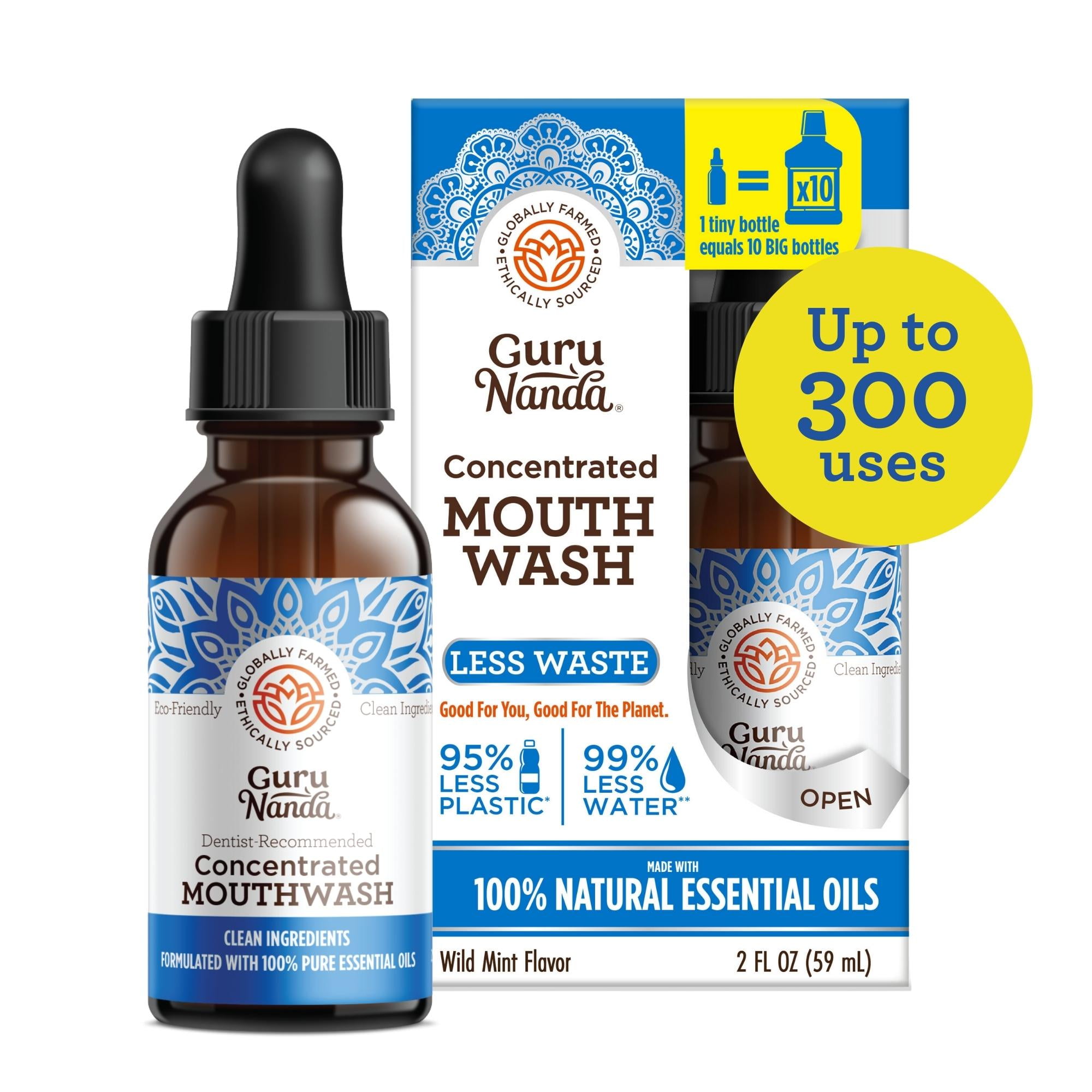 GuruNanda Dual Barrel Natural Mouthwash - Oral Rinse - Alcohol & Fluoride  Free, Wild Mint, 20 oz