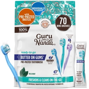 GuruNanda Butter on Gums Mini Travel Toothbrushes with Toothpaste - Extra Soft Bristles - 70 Count