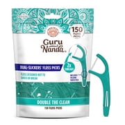 GuruNanda Dual Slickers Floss Picks - Double-Threaded Dyneema Dental Floss with Foldable Toothpick - Unflavored- 150 Ct
