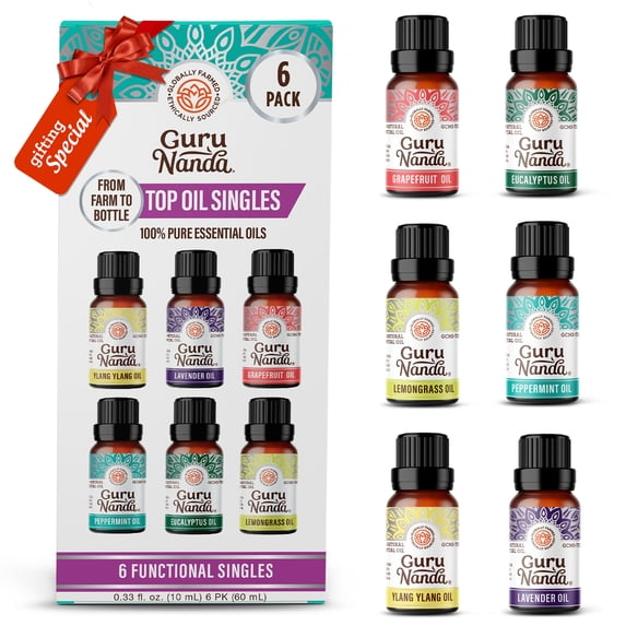 GuruNanda Essential Oils Set of 6 Blended Scents for Aromatherapy and Diffusers, 100% Pure and Natural, 10 mL Each