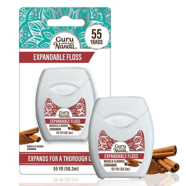 GuruNanda Expandable Waxed Dental Floss - Deep Gentle String Floss - Cinnamon Flavor - 55 Yards