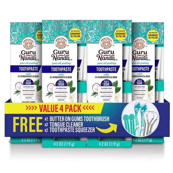 GuruNanda Fluoride-Free Whitening Toothpaste With 5% Hydroxyapatite and Neem - 4 Pack