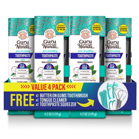 GuruNanda Fluoride-Free Whitening Toothpaste With 5% Hydroxyapatite and Neem - 4 Pack