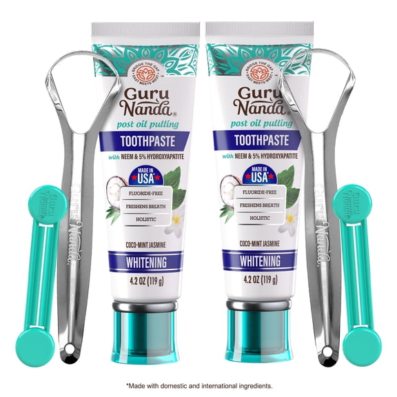 GuruNanda Fluoride - Free Whitening Toothpaste with Neem & Hydroxyapatite, CocoMint Jasmine Flavor, 2 Pack