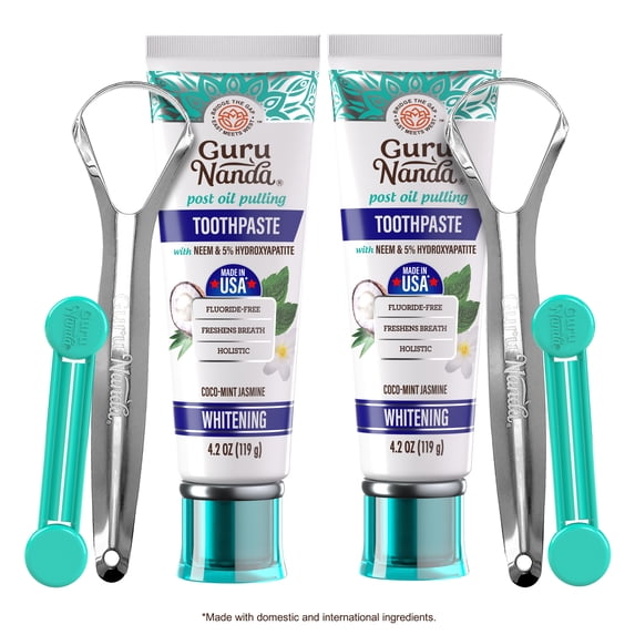GuruNanda Fluoride - Free Whitening Toothpaste with Neem & Hydroxyapatite, CocoMint Jasmine Flavor, 2 Pack
