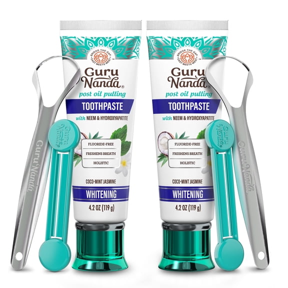 GuruNanda Fluoride - Free Whitening Toothpaste with Neem & Hydroxyapatite, CocoMint Jasmine Flavor, 2 Pack