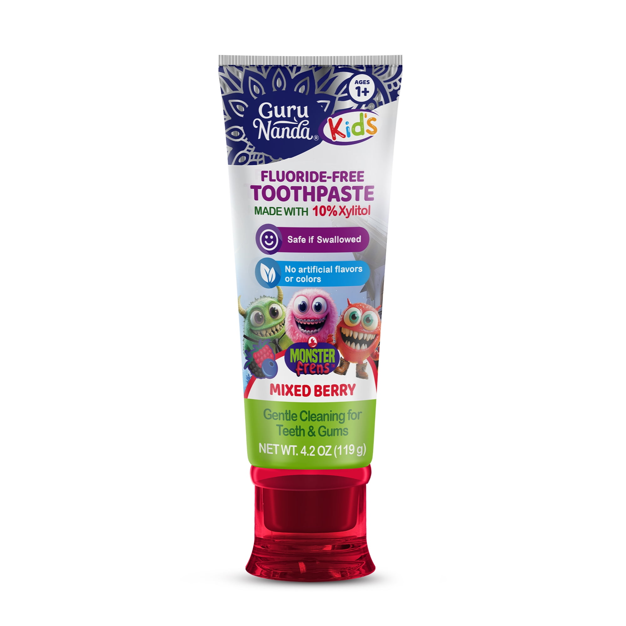 GuruNanda Kid's  Toddler Toothpaste with Xylitol - Fluoride-Free - Mixed Berry Flavor -  4.2 oz