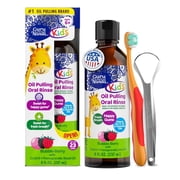 GuruNanda Kids Oil Pulling, Alcohol-Free Mouthwash, Essential Oils & Vitamins for Ages 6 & up, Natural Berry Lemon Rose, 8 Oz