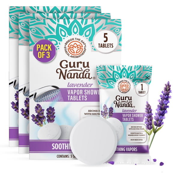 GuruNanda Lavender Vapor Shower Tablets, Aromatherapy Shower Steamers with Menthol, Relaxing & Soothing Scent, Gift-Ready - 15ct