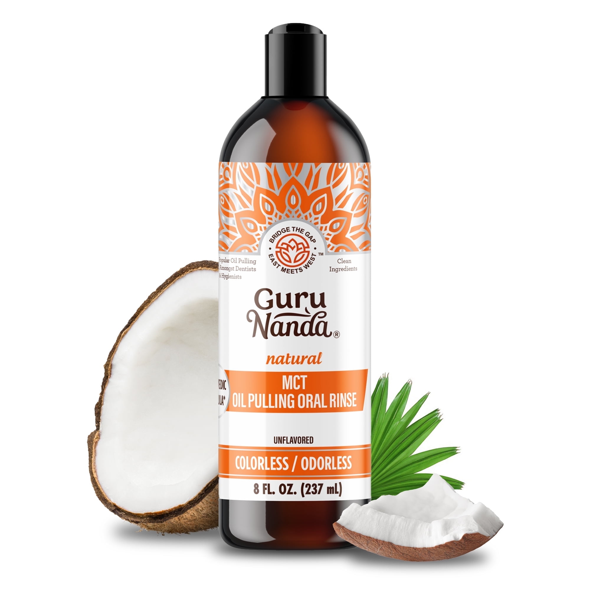GuruNanda MCT Oil Pulling Mouthwash - Oral Rinse - Unflavoured, Odorless, & Colorless, Alcohol-Free - 8 Oz