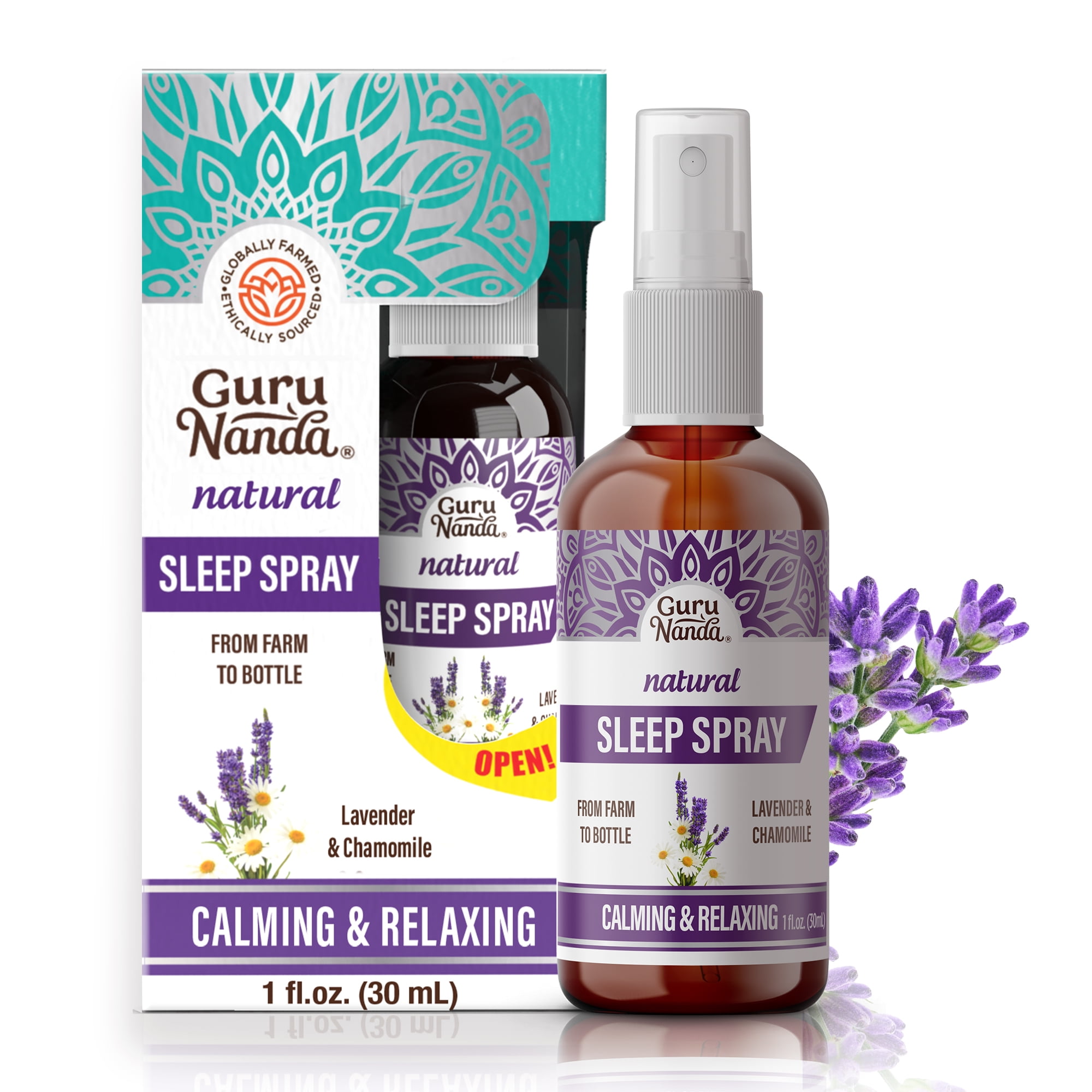 GuruNanda Natural Sleep Spray - Blend of Lavender & Chamomile Essential Oils for Restful Sleep - 1 fl oz.