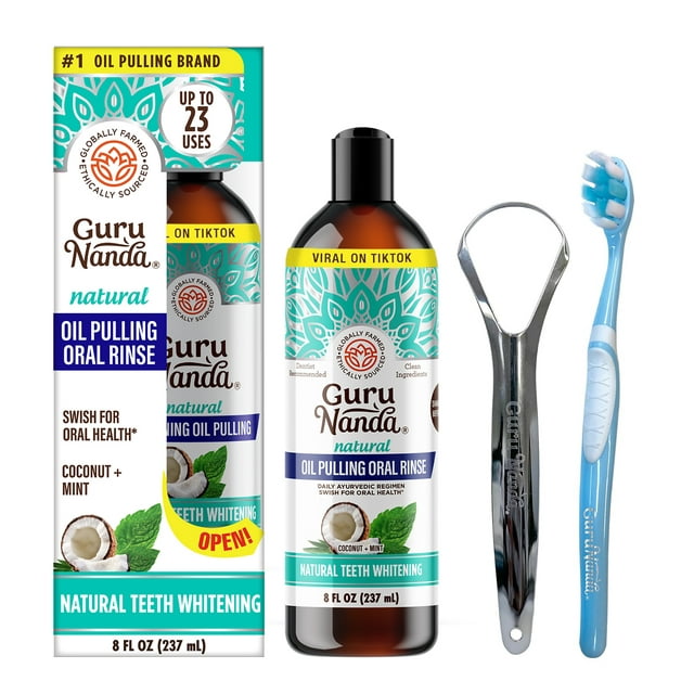 GuruNanda Coconut Whitening Oil Pulling with Mint, Essential Oils & Vitamins D3,E,K2 Natural