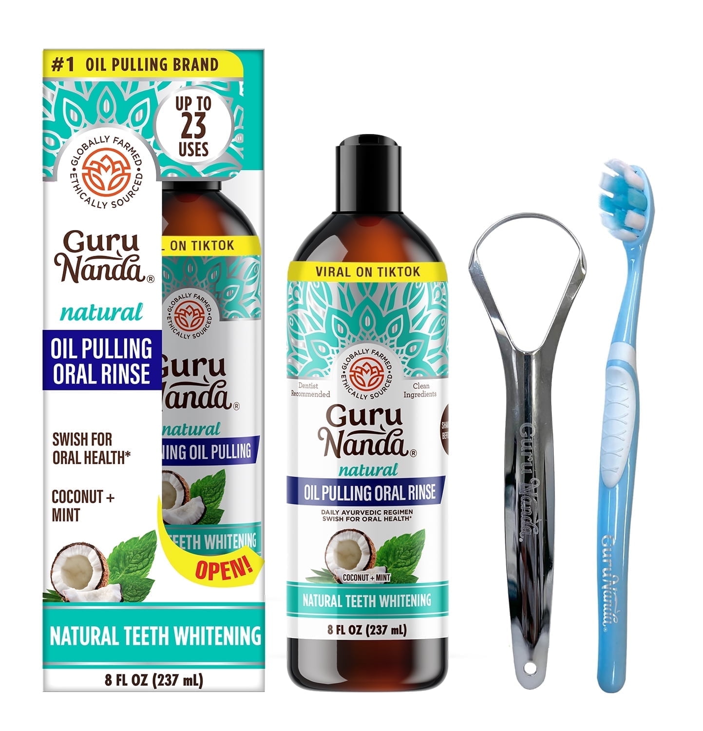 GuruNanda Natural Coconut Mint Oil Pulling Oral Rinse 8 oz