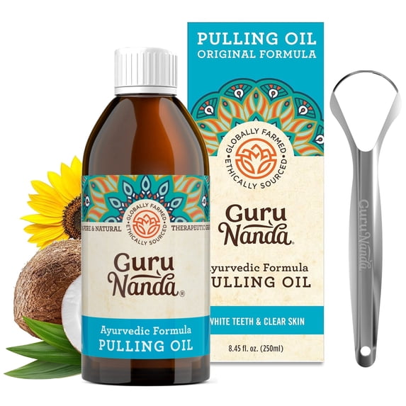 GuruNanda Oil Pulling Natural Mouthwash - Original Ayurvedic Blend for Healthy Teeth & Gums - 8.45 fl oz.