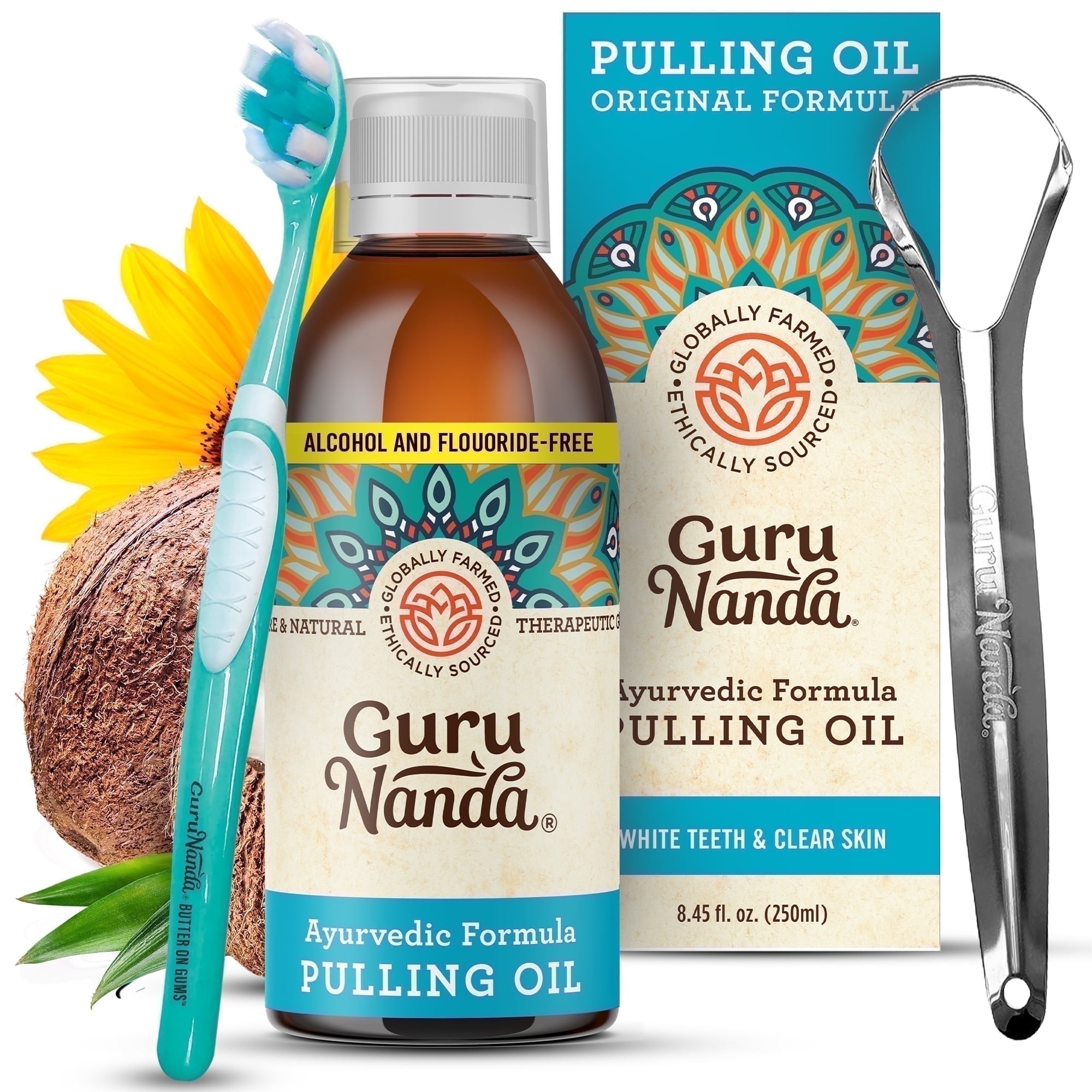 GuruNanda Oil Pulling Natural Mouthwash - Original Ayurvedic Blend for Healthy Teeth & Gums - 8.45 fl oz.