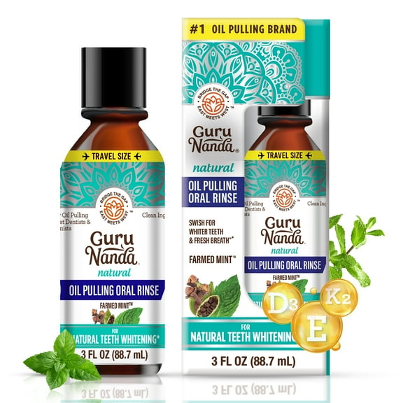 (4 pack) GuruNanda Oil Pulling with Cocomint & Essential Oils & Vitamins D, E, K2 - Travel Size - 3oz