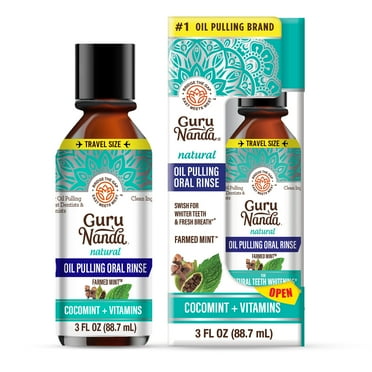 GuruNanda Oil Pulling with Cocomint & Essential Oils & Vitamins D, E, K2 - Travel Size - 3oz