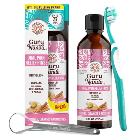 GuruNanda Oral Pain Relief Rinse Oil Pulling with 1.5% Menthol - 8 fl oz