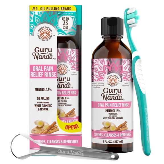 GuruNanda Oral Pain Relief Rinse Oil Pulling with 1.5% Menthol - 8 fl oz