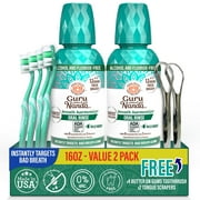 GuruNanda Oral Rinse - Alcohol-Free & Fluoride-Free Mouthwash with 7 Essential Oils & Vitamins -  Fresh Mint -16 fl oz, 2 Pack
