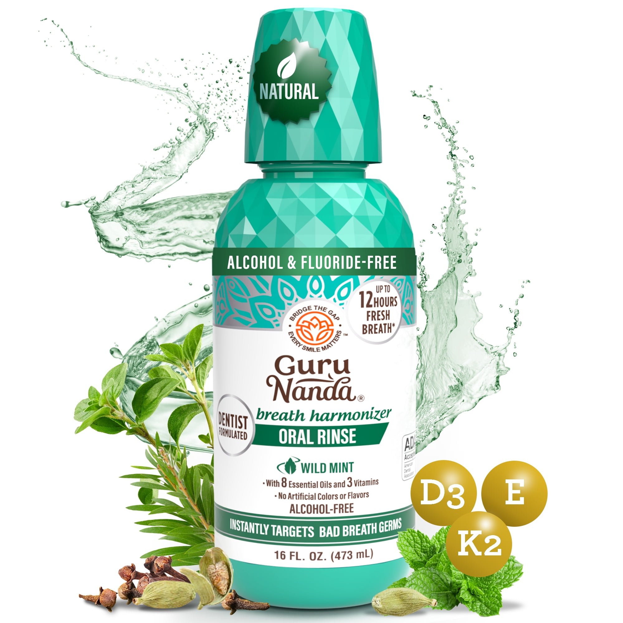 GuruNanda Whitening Mouthwash Fresh Mint, 7 Essential Oils, Vitamins