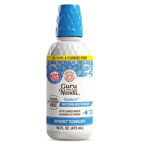 GuruNanda Whitening Mouthwash - Alcohol Free with Hydrogen Peroxide - 16 fl oz