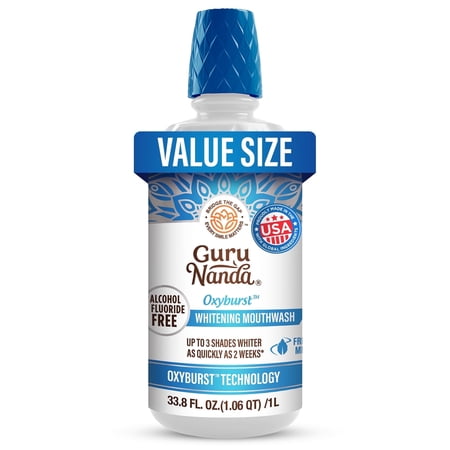 GuruNanda Oxyburst Whitening Mouthwash, Hydrogen Peroxide, Alcohol-Free, Family Size, 1L