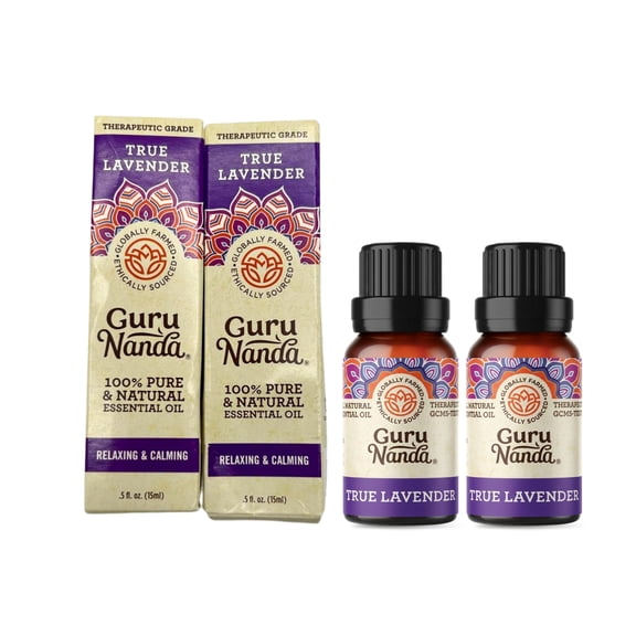 GuruNanda Pure & Natural Lavender Essential Oil, True Lavender Scent for Relaxing and Calming, Versatile Use for Diffuser, Aromatherapy and Personal Care, 0.5 fl oz, 2 Pack