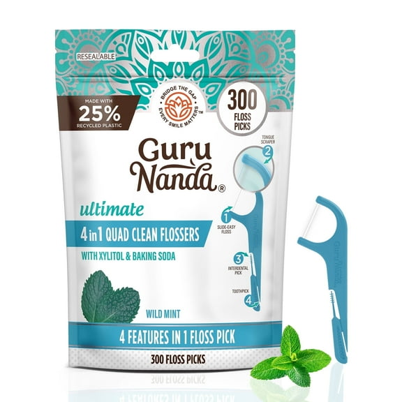 GuruNanda  Quad Clean Floss Picks 4-in-1 - 300 ct