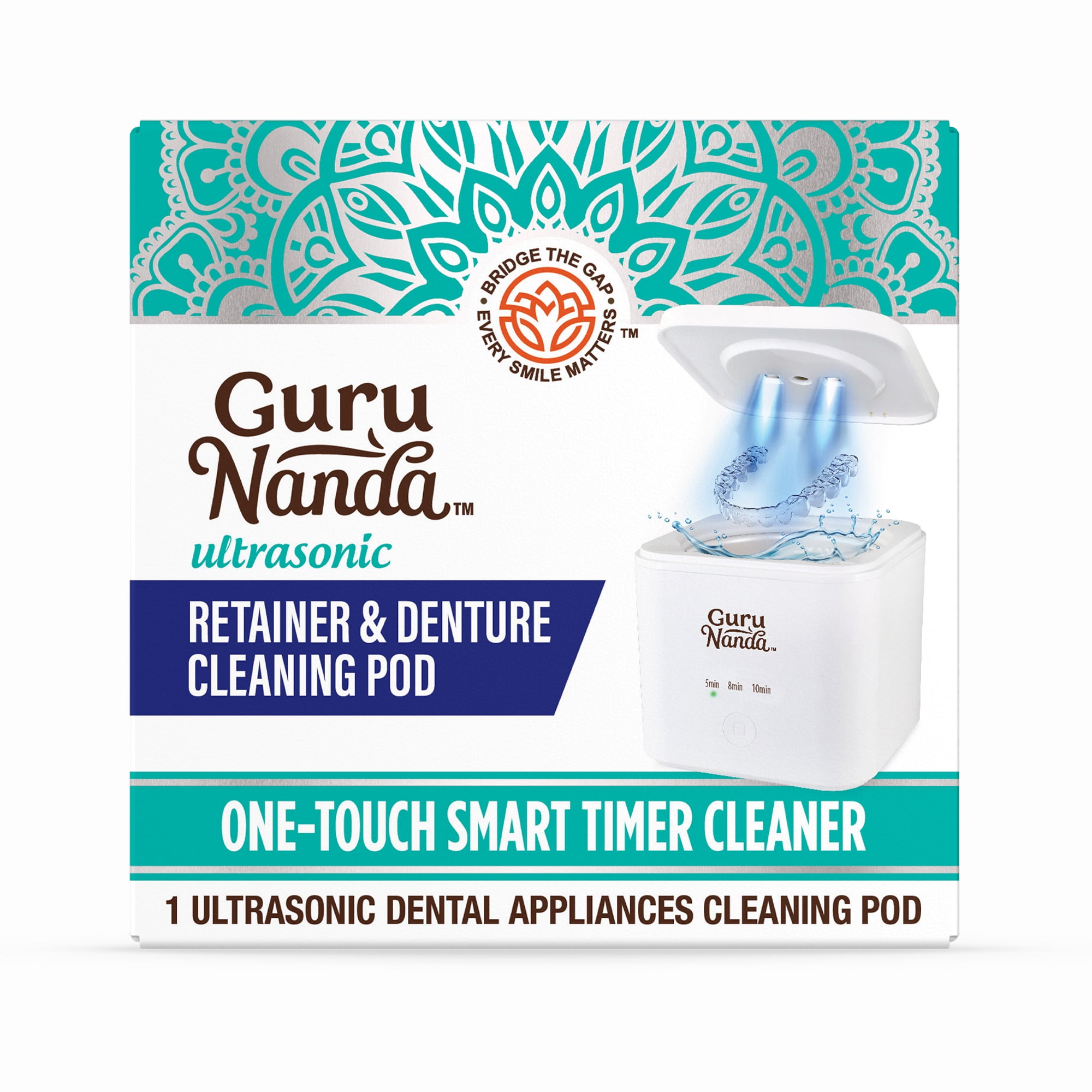 GuruNanda Retainer & Denture Cleaning Pod with  Ultrasonic & UV Light Cleaning, 3 Cleaning Modes - White