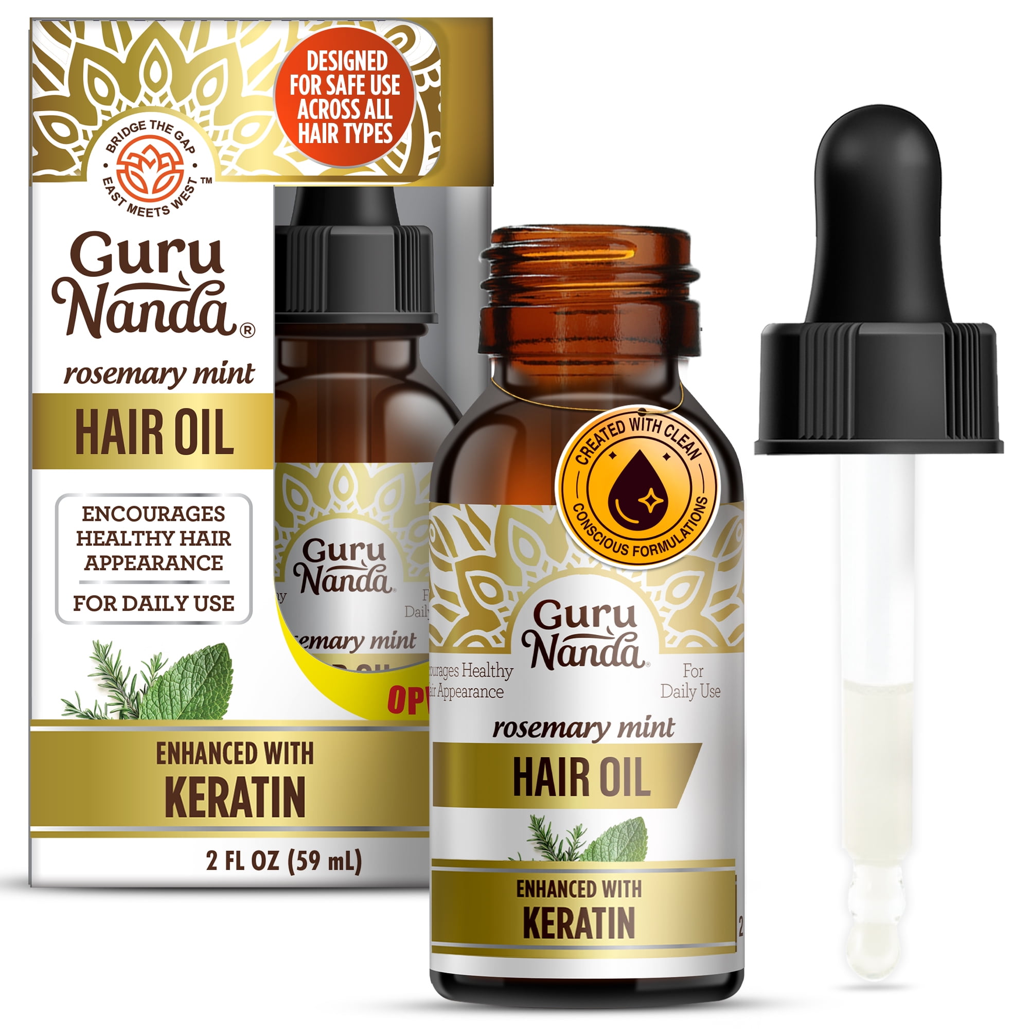 GuruNanda Rosemary Mint Hair Oil -Travel Size - For All Hair Types - 2oz