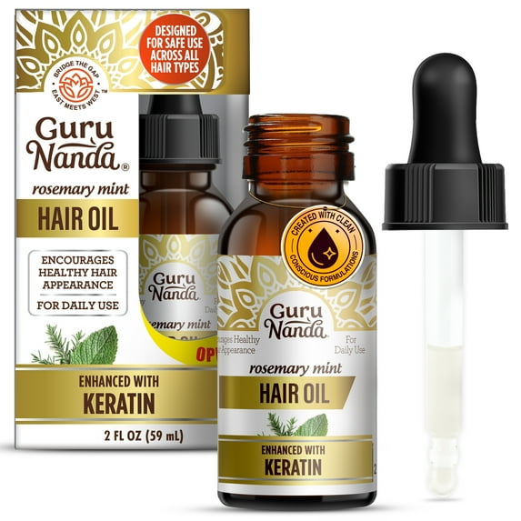 GuruNanda Rosemary Mint Hair Oil -Travel Size - For All Hair Types - 2oz