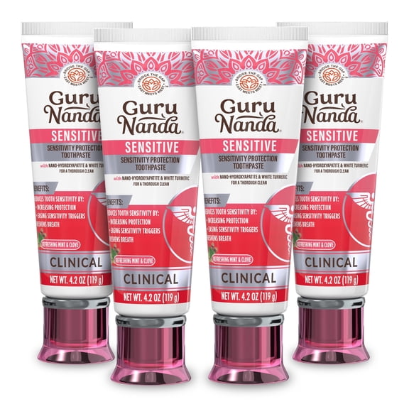 GuruNanda Sensitive Toothpaste with Nano-Hydroxyapatite, Fluoride - Free, Enamel Support & Natural Teeth Whitening, 4 Pack