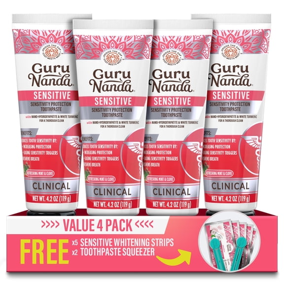 GuruNanda Sensitive Toothpaste with Nano-Hydroxyapatite, Fluoride - Free, Enamel Support & Natural Teeth Whitening, 4 Pack