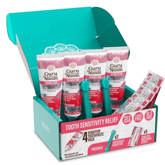 GuruNanda Sensitive Toothpaste with Nano-Hydroxyapatite, Fluoride - Free, Enamel Support & Natural Teeth Whitening, 4 Pack