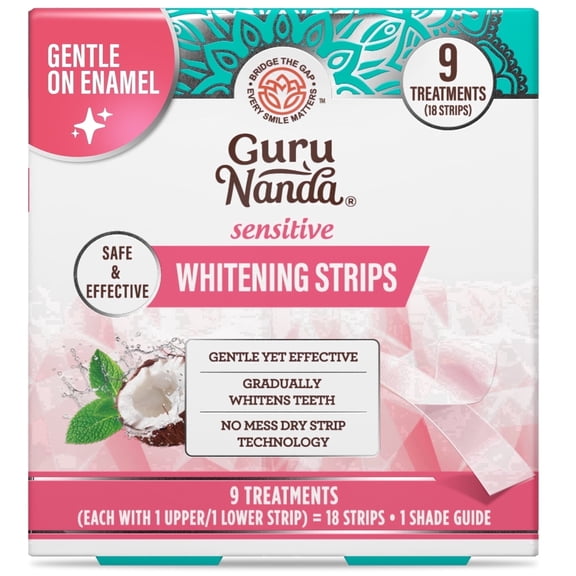 GuruNanda Sensitive Whitening Strips with Coconut Oil - 9 Treatments - Natural Mint Flavor