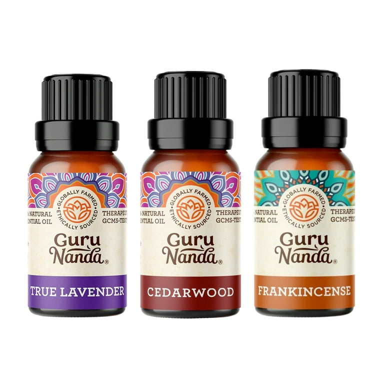 Gurunanda Sleep Essential Oil Set (Pack of 3 x 0.34 fl oz) - 100% Pure, Natural & Undiluted Cedarwood, Frankincense & Lavender Aromatherapy Oils for