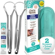 GuruNanda Spoon Tongue Scraper with Travel Case, Stainless Steel, Ages 12+, 2 Pack