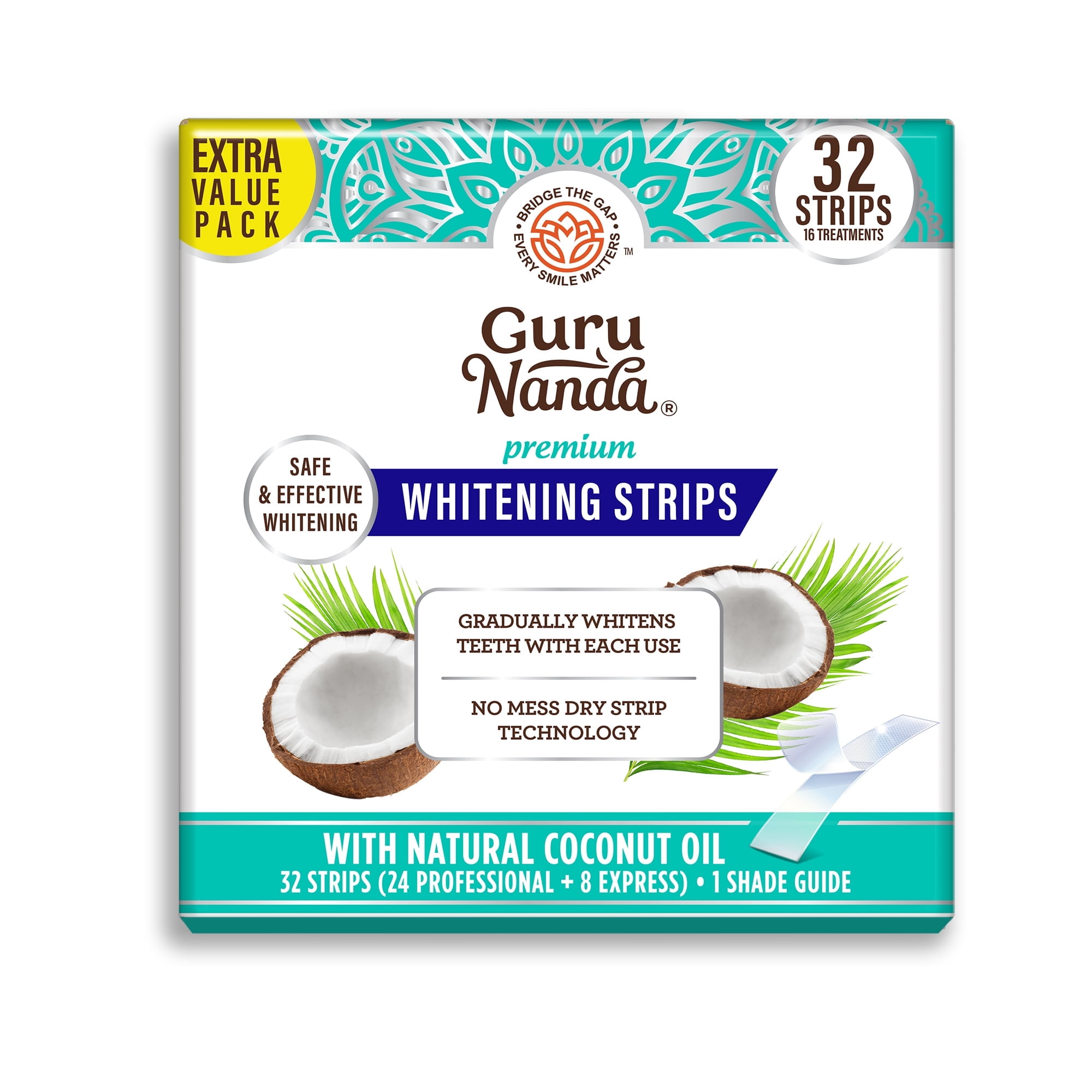 GuruNanda Teeth Whitening Strips -16-Day Treatment with Non-Slip, Dry Strip Technology - Whitening Designed with Care for a Brighter Smile