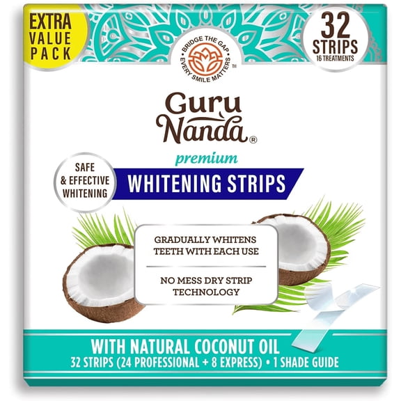 GuruNanda Teeth Whitening Strips -16-Day Treatment with Non-Slip, Dry Strip Technology - Whitening Designed with Care for a Brighter Smile