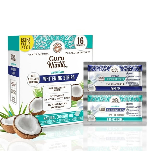 GuruNanda Teeth Whitening Strips -16-Day Treatment with Non-Slip, Dry Strip Technology - Whitening Designed with Care for a Brighter Smile