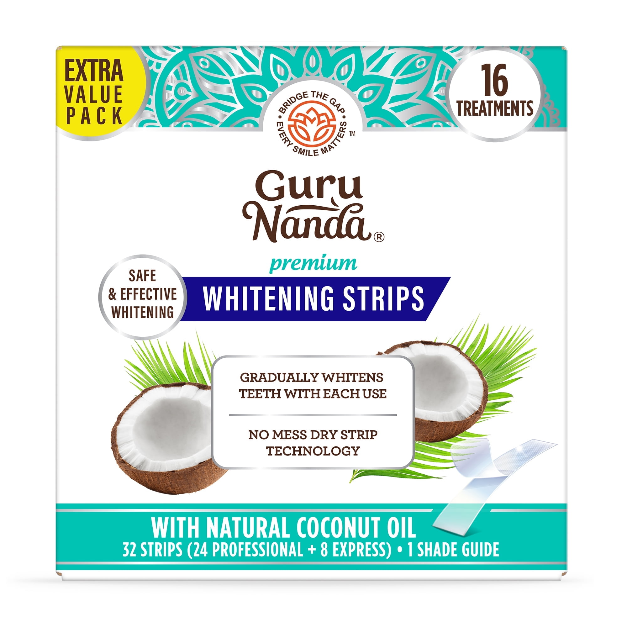 GuruNanda Teeth Whitening Strips -16-Day Treatment with Non-Slip, Dry Strip Technology - Whitening Designed with Care for a Brighter Smile