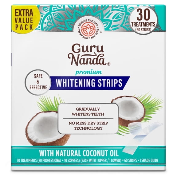 GuruNanda Teeth Whitening Strips - 30-Day Treatment with Non-Slip, Dry Strip Technology - Gently Whitens with Care